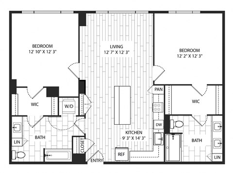 Floor plan for 2 beds, 2 baths, 1138 sqft